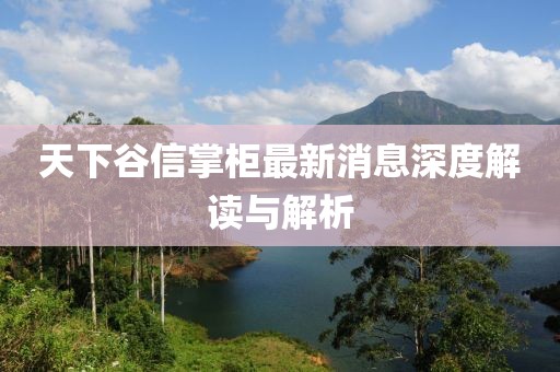 天下谷信掌柜最新消息深度解讀與解析