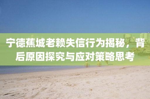 寧德蕉城老賴失信行為揭秘，背后原因探究與應(yīng)對策略思考